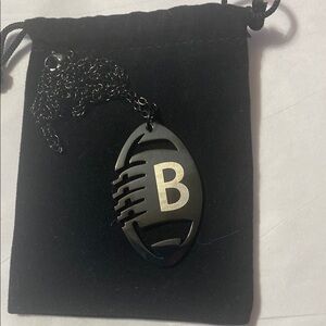 Black and Silver Football Pendant Necklace